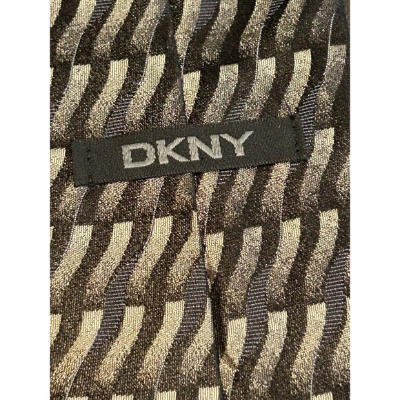 DKNY 100% Silk Necktie Geometric Dark Green Black Blue - Picture 5 of 6
